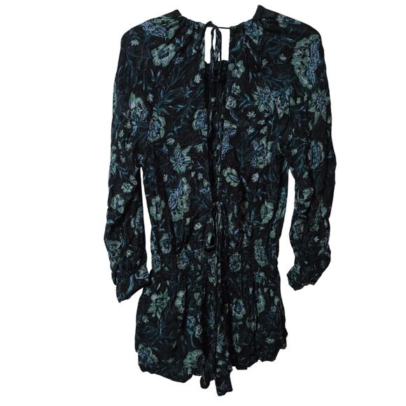 Free People Dance Til' Dawn Green Black Floral Romper Size Small - Picture 4 of 7